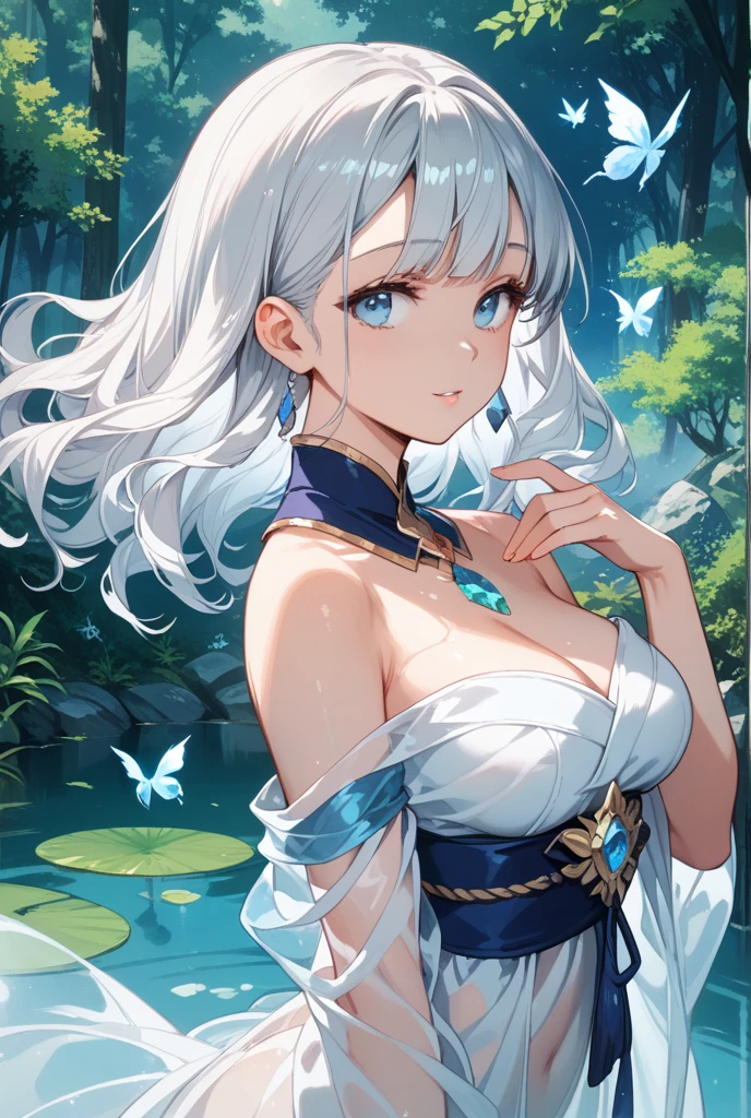 (((Masterpiece))), (((Highest quality))), ((Ultra-detailed)), ((Super fine illustration)), ((Ultra-fine painting)), (16K highest quality wallpaper:1.4), (Upper body:1.6), HDR, (Highly detailed and delicate illustration style:1.8), Detailed skin texture, Detailed cloth texture, Extreme detailed description, (Highly detailed face:1.4), (Highly detailed silver fox ears:1.2), (Highly beautiful and detailed low-ponytail:1.2), (Highly beautiful and detailed blue eyes:1.2), Original, Intricate details, Super details, (Perfect anatomy:1.4), (Highly detailed hands:1.2), (Highly detailed fingers:1.2), (Highly detailed fingertips:1.2), (Sexy), (Sexy), (27-years-old:1.4), (Solo:1.6), ((A very beautiful and attractive silver (fox:1.2) female fashion model:1.4)) BRAKE (Beautiful and adorable silver fox ears:1.6), (Highly detailed and delicate silver fox ears:1.2), (Beautiful and well-shaped big breasts:1.2), (Beautiful and well-shaped buttocks), (Beautiful and shiny rainbow-colored low-ponytail, colorful low-ponytail:1.4), (Highly detailed and delicate silver low-ponytail:1.4), (Beautiful and clear blue eyes:1.5), (Highly detailed and delicate blue eyes:1.2), (Highly detailed face:1.4), (Smile:1.5), (Blush:1.3), (Looking at viewer:1.4), (Dynamic pose:1.2), (Celebration:1.4) BRAKE (Bright white Off-the-shoulder and cleavage traditional Japanese kimono:1.4), (Turquoise-blue traditional Japanese hakama skirt:1.4), (Off-the-Shoulder and cleavage Japanese traditional costume:1.2) BRAKE ((Very beautiful and detailed waterfall in the background just after a summer afternoon:1.4), Very beautiful and detailed waterfall just after a summer afternoon:1.2) BRAKE (NSFW) BRAKE 