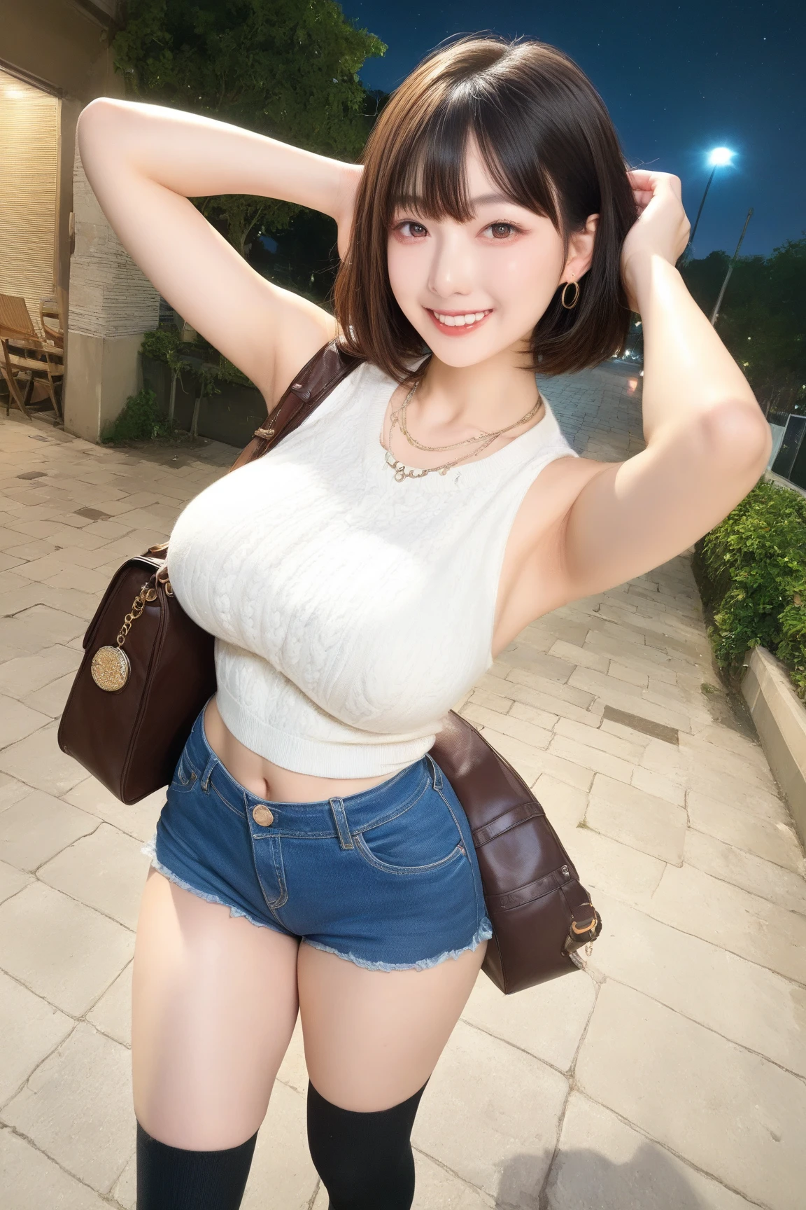 ((Top image quality、8k、masterpiece:1.3))、FULL BODYSHOT、1 photo、Focus sharpness:1.2、Beauty with outstanding style:1.4、Slender abs:1.2、((Brown hair、huge tit:1.2))、sleeveless body strap shirt:1.1、(a park:1.1)、Highly detailed facial and skin texture、A detailed eye、二重まぶた、Tight clothes、skiny body、Sheer clothes、Pin Heel Boots、ssmile、tight side slit long skirt、She is sitting on a bench and breastfeeding、stroller