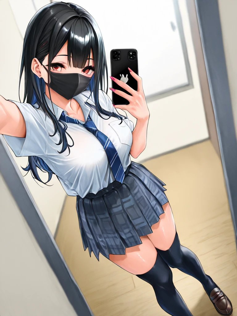 woman in a skirt and bra posing for a photograph, 22 years old, hips and skirt, camera looking from below, girl in tights, in a gray skirt, touching her breasts with her hands, holding her breasts, anime, illustration, girl in a pink bikini posing for a selfie, Sexy image on camera, young and cute girl, sexy hot body, sexy pose, sultry and alluring, in a pink bra, against the background of a yellow wall, black hair , evening makeup, brown eyes, lighting behind