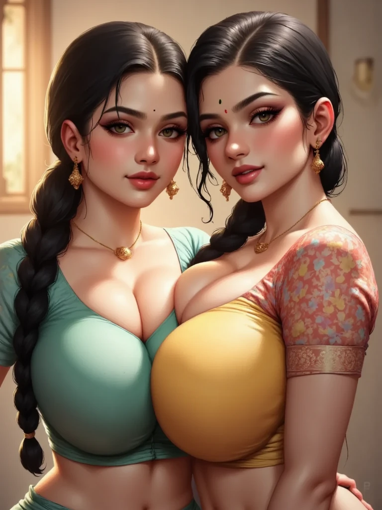 A woman round neck blouse and banarasi saree,on the luxury office, angle face,round face, beautiful face,  big cheeks,swooping breasts, deep cleavage, open arms, sexy armpits,big penis, nipples, ass, necklace, (cinematic:1.3),three women sitting on a bench laughing and laughing, young women, womanhood”, 🤬 🤮 💕 🎀, beautiful women, celebrating, older sister vibes, pexels, a group of people, edited, having a great time, 😭 🤮 💕 🎀, beautiful girls, annoying sister vibes, taken in 2 0 2 0, gen z, laughing