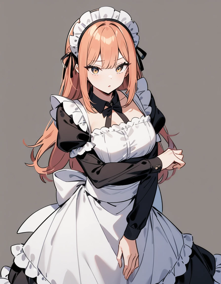 1girl, cute, innocent, sweet, shy, maid, maid outfit with frills, absurdres, high res, ultrasharp, 8K, masterpiece, large breasts, (cell vore), (tail vore:1.3)