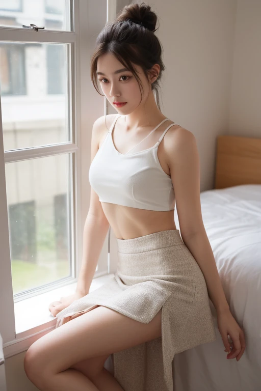 ((Short white T-shirt)), ((Wearing navy blue bloomers)), Very detailed clarity, (beautiful girl, Delicate girl:1.3), (:1.3), (Symmetrical eyes:1.3)(Browsing Caution)), ((Erect nipples)), Girls with nipples, Japanese, , short hair, Fair skin, Glowing Skin, (((Spread your legs))), (Sweaty skin), ((Short white T-shirt)), ((Wearing navy blue bloomers)), locker room, Cute pose, (masterpiece, highest quality, Very detailed, Detailed face, 8k)