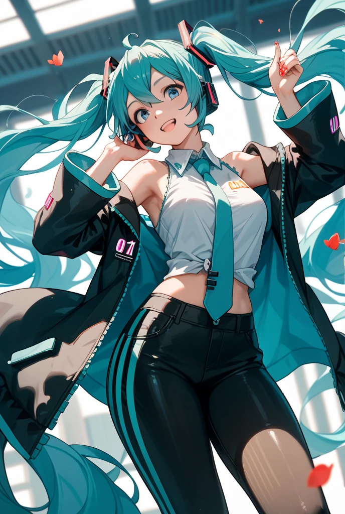 1girll, Best quality, Masterpiece, Boot breasts double_Bun earrings eyes_Visible_Through_Hair gloves gray_The Hair Hair_Bun and a half_Gloves, coat, jewelry media_Breast opening_rolled_shoulder open_Clothes dynamic pose opens_Jacket aqua green_Eye Hatsune Miku cyberpunk fashion sour alternative punk underground skirt personal art, Ridiculous official art magazine cover