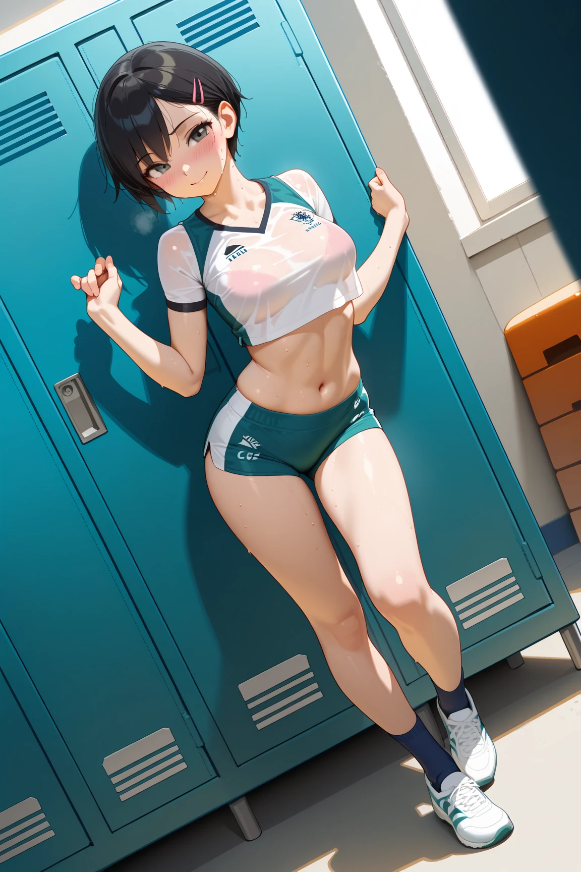 bubble helmet, diving lama, 1girl, kawaii girl, indoor,(class room:1.3), (buruma:1.3),(racing buruma:1.2),(dark red buruma:1.3),(racing bra:1.3), (Athletics half top:1.2), (racing bikini:1.2), (racing shorts:1.3), (shiny clothes:1.2), Oil highlights,(cameltoe:1.2), (table sex:1.5), crotch rub, masturbation,  heavy breathing,medium breasts, from below, (shiny skin:1.4),(grin:1.4)