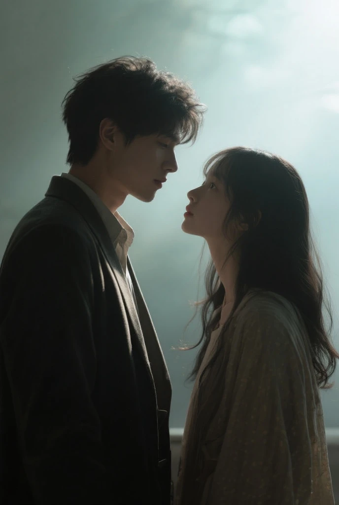 (best quality,8k:1.2),(ultra-detailed,realistic:1.37),husband and wife,standing side by side,adorable kissing,lovely couple,ruan jia and fenghua zhong,Zimen Zheng,8K --height 768,🚿🗝📝,4K post,8K post),(husband and wife pose,nanquan),(heart,fire,mushroom,tornado),oil painting style,soft lighting,colorful tones