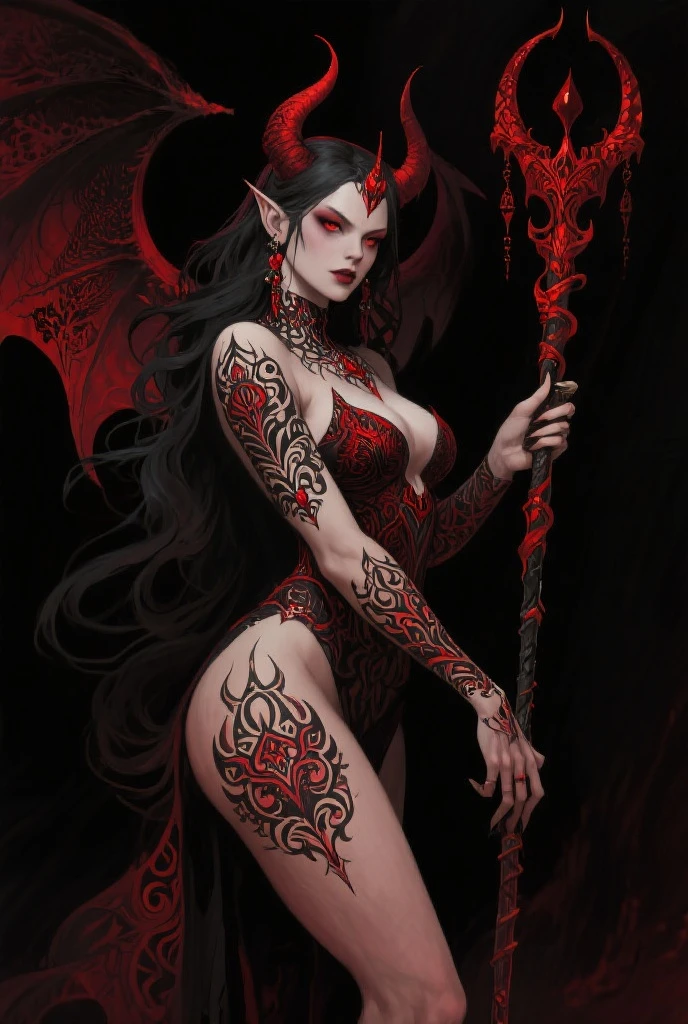 anime artwork nude_young_female_demon, red skin tone, dark eyes, Light hair styled as Wavy, Horns, Scarf, tiefling, full body, Style of stephen gammell, watercolors, black and white, swamp, shadowy creatures, infected, close up . anime style, key visual, vibrant, studio anime, highly detailed
