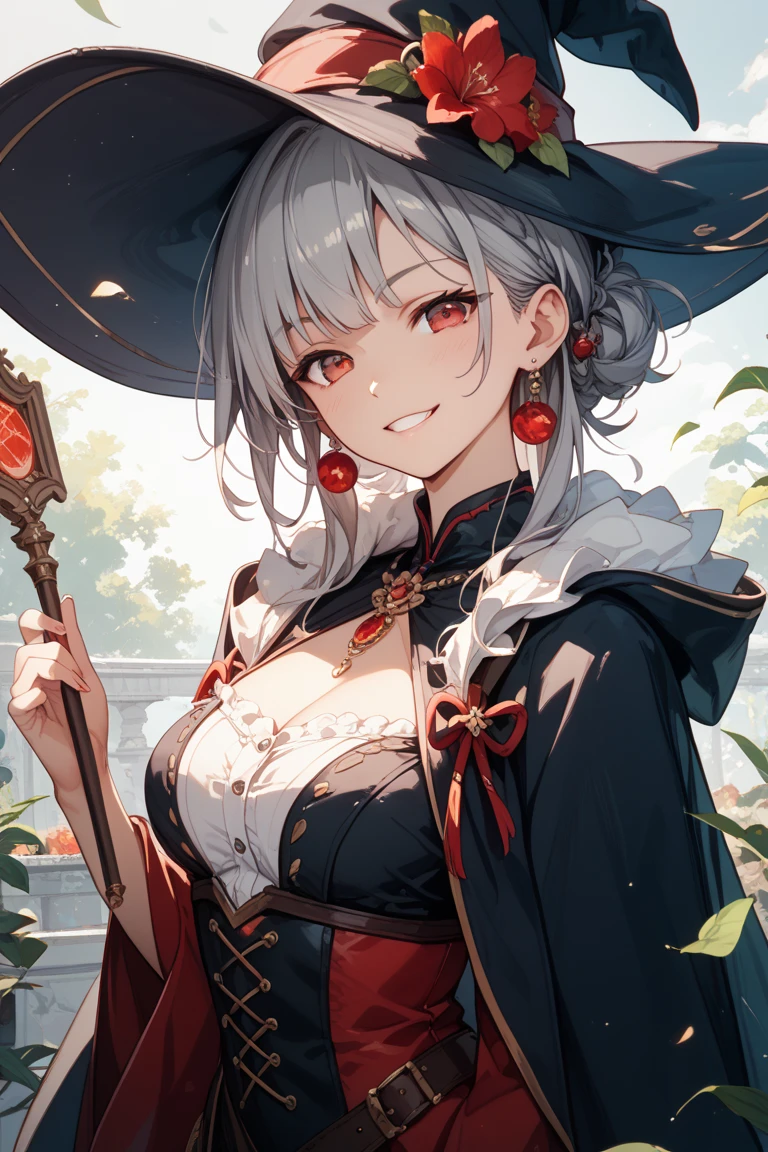 (ukiyoe painting:1.3),(3D anime fantasy art:1.3),(Grimm fairy tale world),(Portrait of a witch with a magic wand:1.3),(Cinderella's Castle in the background:1.3),(((victorian gothic dress:1.3))),(((Black Witch&#39;large hat:1.3))),Cute and beautiful girl,Cute round face,Cute smile,with blush cheeks,Red Lip,(silver white hair,Floral braided headband,half up、Floral Braided Space Van,Voluminous Fishtail Braids,Twisted chignon,),(Bangs are see-through bangs),hair pin,hair adornments,detailed clothes features,Detailed hair features,detailed facial features,(Dynamic angles),(Dynamic and sexy poses),Cinematic Light,(masutepiece,top-quality,Ultra-high resolution output image,depth of fields,intricate detailes,Make the subject look three-dimensional with the contrast of light and shadow,) ,(The 8k quality,Anatomically accurate facial structure,),(Sea Art 2 Mode:1.3),(Image Mode Ultra HD,)