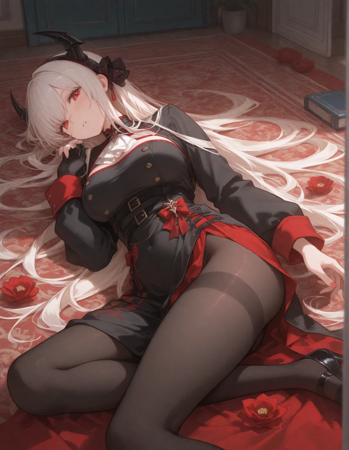 vaggie, (((an x in the eye))) ((gray skin))((corps entier 5.5, plan large 2.5)), from behind、from behind、on all fours,masturbating with her fingers(masterpiece, best quality:1.4), absurdres, highres, ultra detailed, beautiful,  (secretary), (perfect face, detailed face, beautiful:1.3),(natural breasts, cleavage), collarbone, fingerless gloves, gloves,spaghetti strap top, black pencil skirt, tight, over the knee skirt, hat, elegant secretary outfit, thighhighs, thick thighs, thighs, multiple belts, More detailed 8K.motor irreal:1.4,UHD,La mejor calidad:1.4, fotorrealista:1.4, textura de la piel:1.4, obra maestra:1.8,obra-prima, mejor calidad,objeto Objeto], (detailed face features:1.3),(manos detailed)