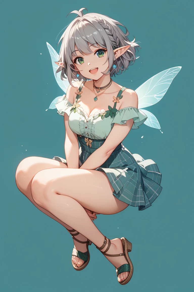 masterpiece:1.2,8k,highres,photorealistic,ultra-detailed,cute littlegirl(fairy princess, chibi:1.5) is sitting in water dressed in white button up shirt and shorts, beautiful delicate(hair,pupils,lips, fairy wings), sparkling eyes, shining lips,breasts, shorts, cleavage, large breasts, water, looking at viewer, thighs, jewelry, earrings, navel, outdoors, short shorts, long hair, collarbone, bare arms, bare shoulders, sitting, small mole on breast, wet, denim, crop top, sleeveless,Scrape out the water from the pond with both hands