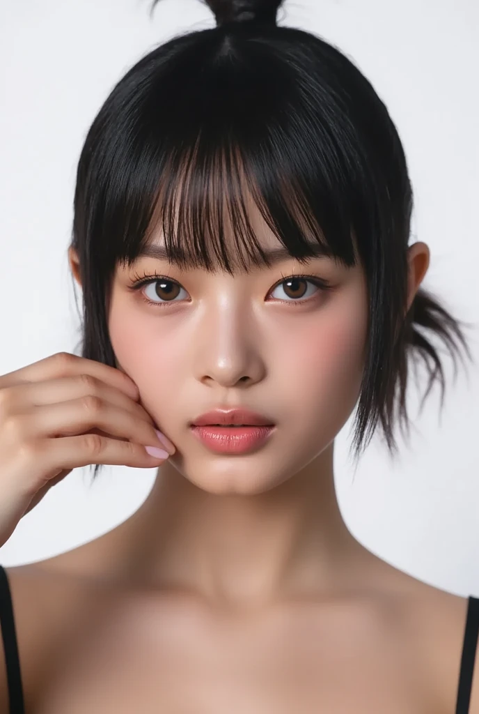 Beauty, Mystical Eyes、Big 、Super sexy、Pale skin、Shiny Hair、Bob Hair、Loose and fluffy perm、Black Hair、Are fat、fat、smile、Heavy makeup、Pink lipstick、Thick lipoisturized lips、Plump、Voluptuous、Indian、spring、Blue sky、White cloud、looking at the camera、Has bangs、Bangs fall on the forehead、Heavy makeup、Heavy makeup、The face is dark、Exotic Face