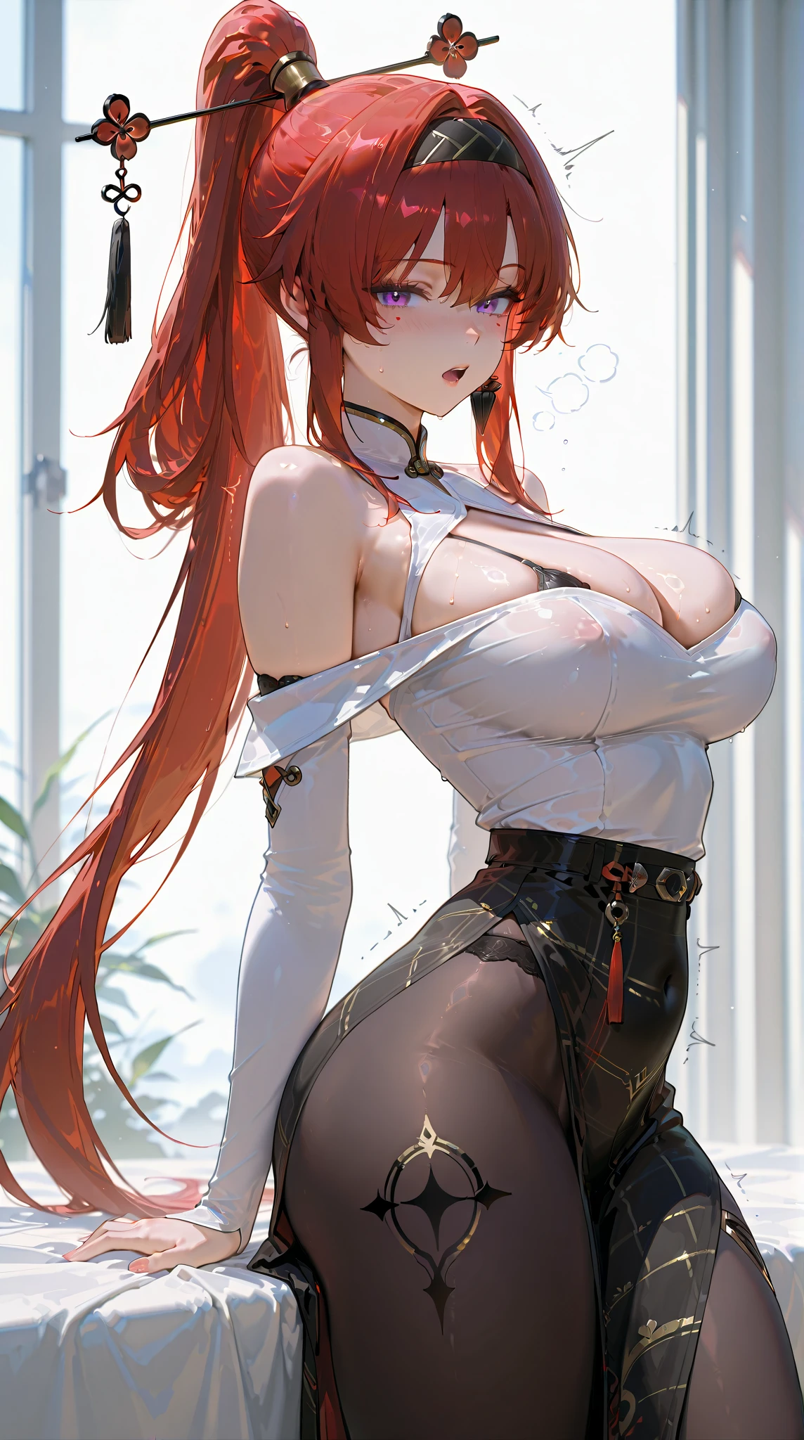 portrait, red hair, freckles straight hair cut, blue eyes, long lashes, soft white skirt,((extreme hanging big tits)),(highest quality、4k、8k、High Resolution、masterpiece:1.2)、Super detailed、(Photorealistic:1.37)、Portrait、Sharp Focus、feminine、delicate、White skin、female curves、Gentle expression、Soft lighting、Bright colors、Artistic atmosphere, shy expression