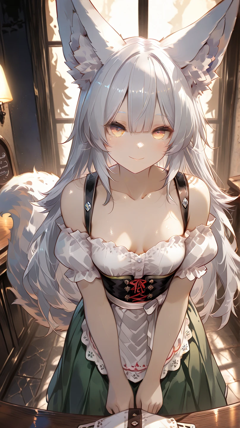 Long head and white hair,cuddly,Red Eyes,Chest leakage,not wearing panties,Ears are lowered,blushed,