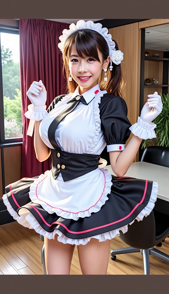 there is a woman in a maid outfit posing on a table, gorgeous maid, cosplay of a catboy! maid! dress, seductive tifa lockhart portrait, maid outfit, anime girl in a maid costume, maid, maid dress, tifa lockhart, glamorous tifa lockheart, full body xianxia, tifa, wearing maid uniform
