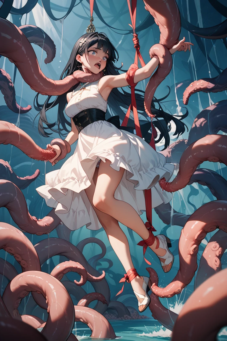 ((best quality)), ((masterpiece)), (detailed), 1 fairy girl, off-shoulder sweater, a fairy, fairy girl, winged pixie girl, girl fairy, various different types of insect wings, small breasts, NSFW,Covered with tentacles, encoiled by tentacles, Tentacles around the body, many tentacles, captured by tentacles, bound by tentacles, trapped by tentacles, Fine details,Tentacled,Tied with tentacles, roaming tentacles, drooling,Crying,horrified expression, panic, fight for survival, Detailed body,Full limbs,NSFW, being pulled into a flower, wild environment, jungle, terrifying floral environment, horrific nature, predatory flora, fairy catcher, fairy trapper, fairy catcher plant, fairy trapper-plant, fairy catcher flower, fairy trapper-flower inspired by carnivorous plants; a plant occupying the equivelant evolutionary niche as a spider would