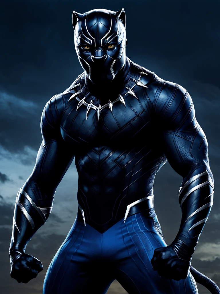 (best cinematic quality, epic story telling),(Batman and Black Panther compine),(New suit design:1.2),(mid-journey),(emotional and intense),(dark, moody atmosphere),(dynamic camera angles),(perfect lighting and shadow effects)