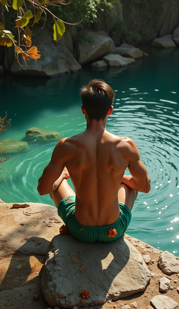 ((Top Quality)), ((Masterpiece)), (Details), 1 man, doing yoga on SUP, lake in background