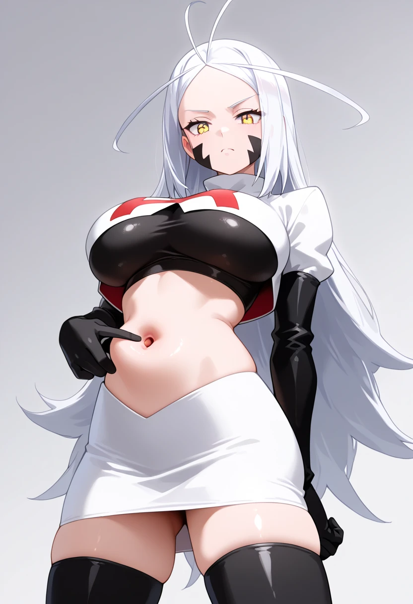 1girl, aegir \(azur lane\), azur lane \\\\\ masterpiece, best quality, very aesthetic, absurdres, newest \\\\\\ sportive body, \\\\\\ by nyantcha,,by cutesexyrobutts,by khyle ///// white hair with a single prominent red streak, black horns, yellow eyes, , white (nurse outfit:1.2), skirt, rating nsfw , white pencil skirt, nurse cap, , , a red cross on the cap,, (white background:1.2), , horny smile,pov, she sit on top,boy in white clothes, she sit on him, cowgirl position.below view, , , speech bubble.spread legs