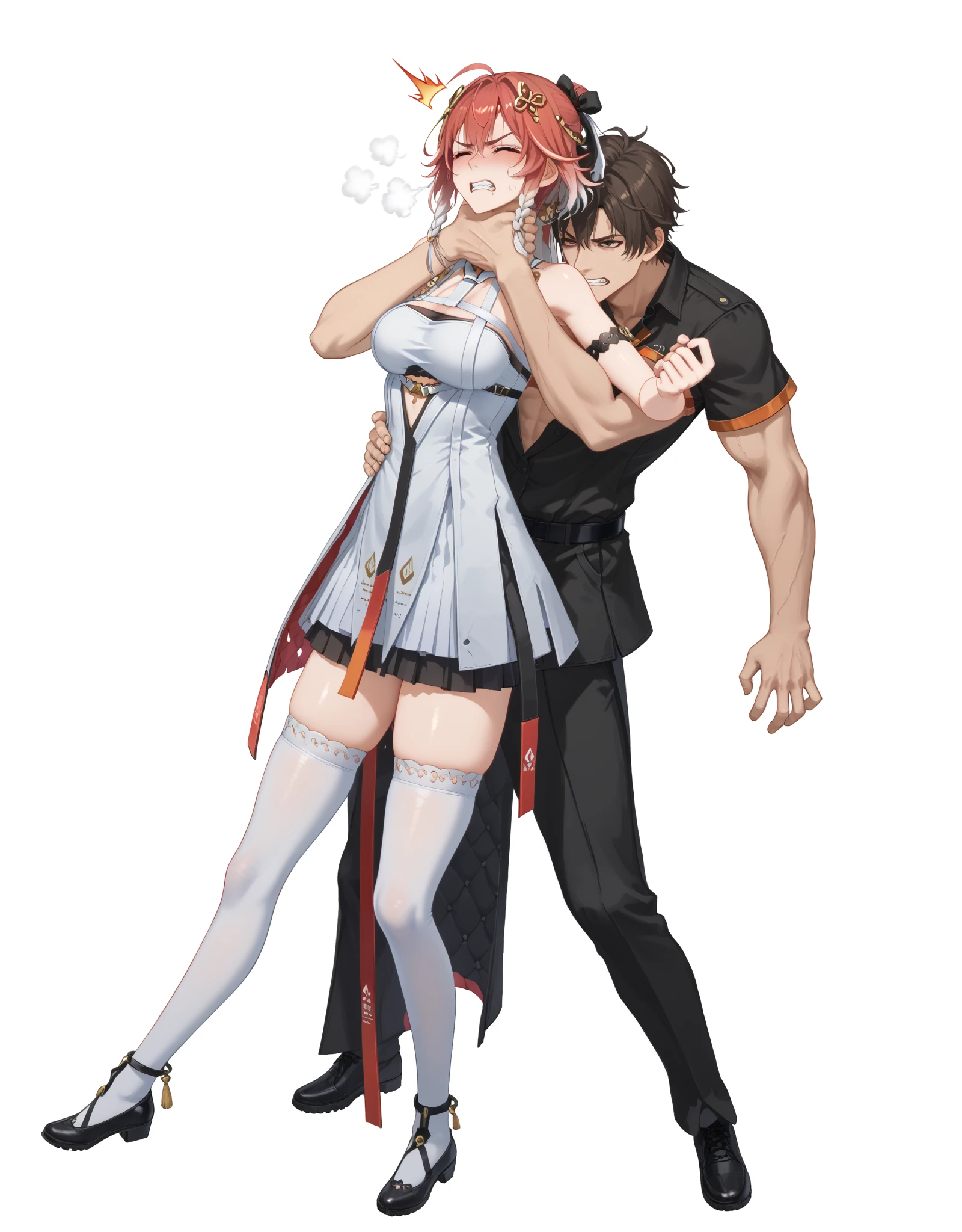 (((masterpiece))),(((best quality))),(ultra-detailed,high resolution:1.2),(illustration),((an extremely delicate and beautiful)),(detailed background), nipples, ((sex from behind)), standing sex, bent over, ((((grab her arms)))), ((((motion lines)))), vulgarity, (cum in pussy:1.4), (((wrestling ring))), ((1girl, short stature)and(1boy)), hetero, (1girl,short stature:1.4), ((((Baobhan Sith/(((fate/)))), red dress, bare shoulders, (((waist-cape))), layered sleeves, red knitted_long boots, high heeled shoes, ((((ahegao)))), (rolling eyes:1.4),(trembling), (cum in pussy:1.4),cum on clothes,cum on breasts,excessive cum, clothing aside, clothed, (1muscular boy,tall stature:1.4), ((((tartaglia/(genshin impact/)))),large penis, [[he looks evil grin]], text,
