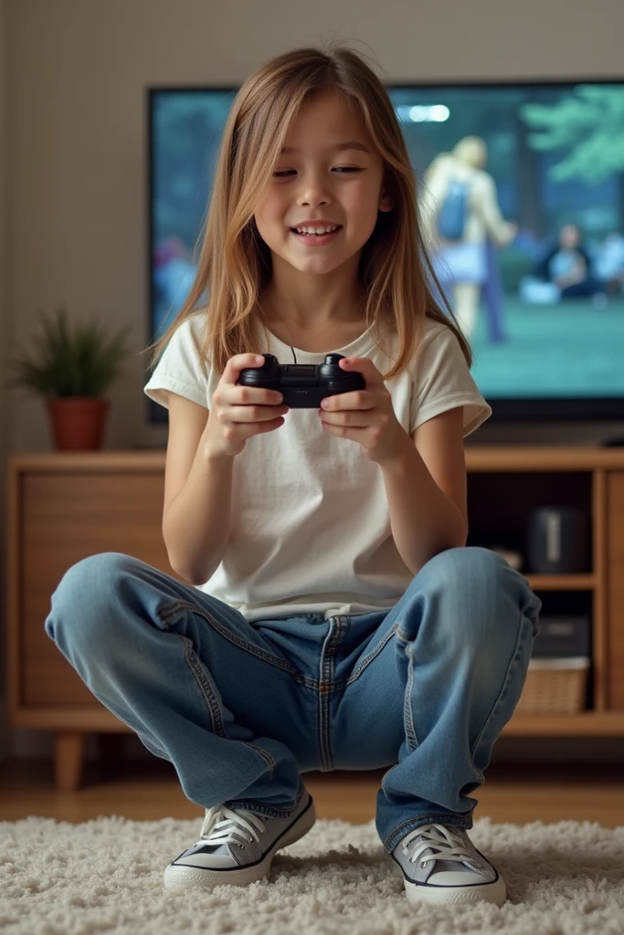 Need a image of a girl playing games on ps5 console
