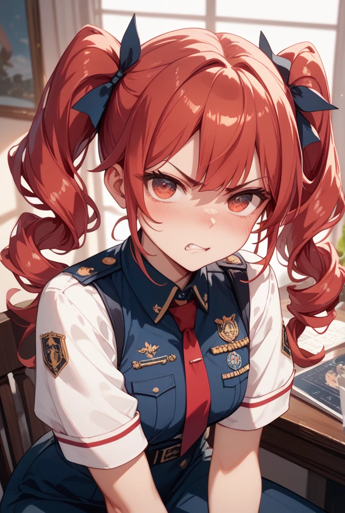 masterpiece, best quality, 1girl, solo, red_hair, medium_hair, braid, uniform, fantasy, beret, <lora:leo-6:1>