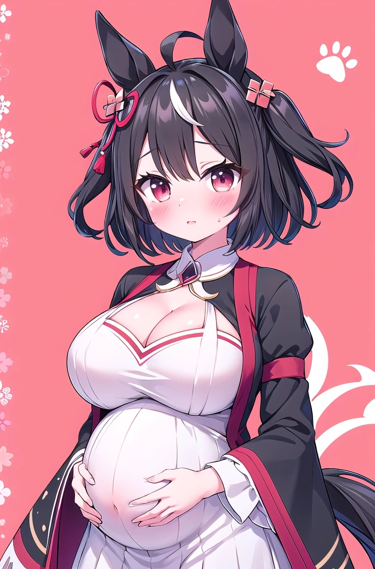 shinobi,ninjartist,Kunoichi,Strange thieves,Rabbit tail in rabbit ears,Ninja in kimono,Furisode,fluffy hair,Posing with an embarrassed face、I am holding the rabbit's ears with both hands,You can lean forward and see a little cleavage,