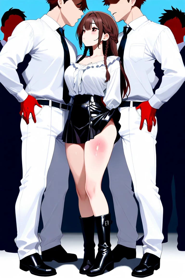 Nsfw, futanari penetrating female from behind, nude,(((1girl,1futa,sex from behind, imminent vaginal ))),(((ripped panties, ripped bra))),Nsfw, sex, sensual scene,(((chain binding body:1.5))),(arms behind back return:1.3),(sensual expression), restrained things ,restrained by chains, tightly shackled and confined ,collar around throat, highest quality, High resolution, long hair, blue eyes, blonde hair, (large breasts:1.2), huge breasts, exposed breasts, exposed genitalia, BREAK skirt, thighs highs, black stockings, Looking at the viewer, aim at the enemy, sensual scene, NSFW,