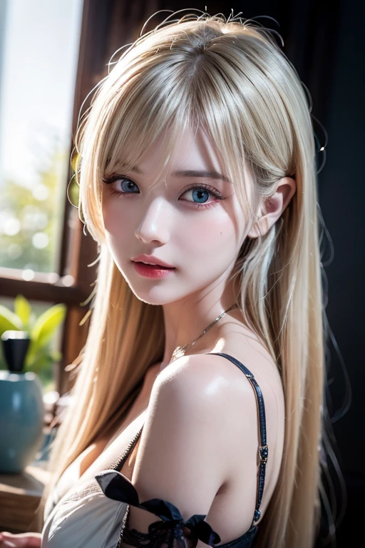 portrait、Topless、bright look、twin tails、young shiny glossy white shiny skin、best looks、blonde reflection、Platinum blonde hair with dazzling highlights、shiny bright hair,、super long straight hair、Shining beautiful bangs、Sparkling crystal clear charming big blue eyes、Very beautiful and lovely cute 18 year old girl、rich bust、beautiful naked、I can see the collarbone、((I could see the whole body))、beautiful face、broad shoulders、Loosening perm、No bra、