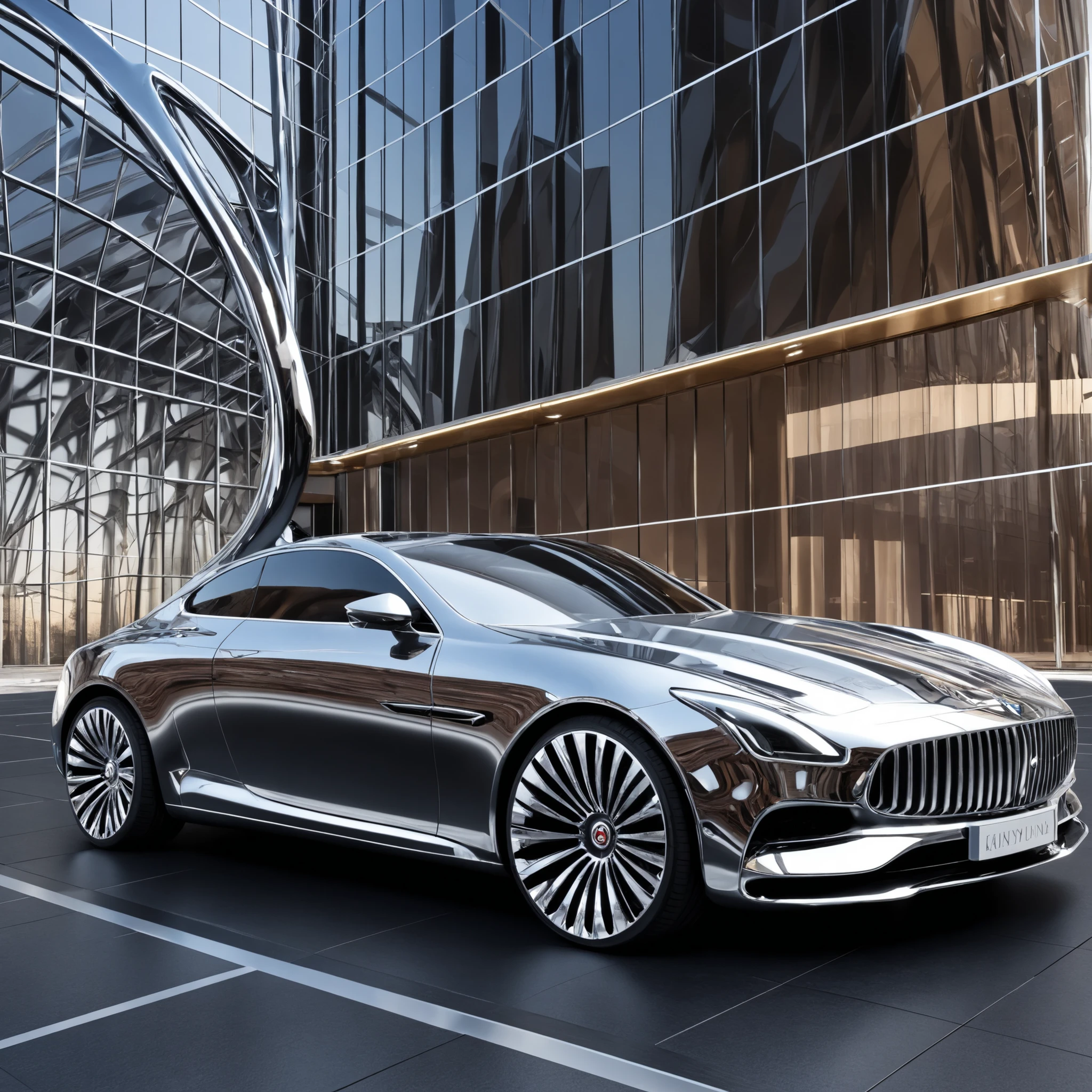 3d illustration of abstract minimal architecture background, geometric architectural with chrome or metallic curve design, Car presentation