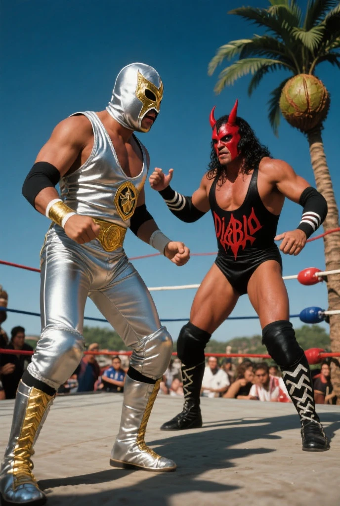 masterpiece, best quality, solo. solo focus, 1man, wrestler, male_focus, Mexican luchador, brown long tights with white, white laced boots, matching wristbands, muscular, toned, bare upper body, (decorated mask, brown bear mask), wrestling ring, Mexico City background, solo, perfect anatomy, full body shot, cowboy shot, festive atmosphere, flexing his muscles.