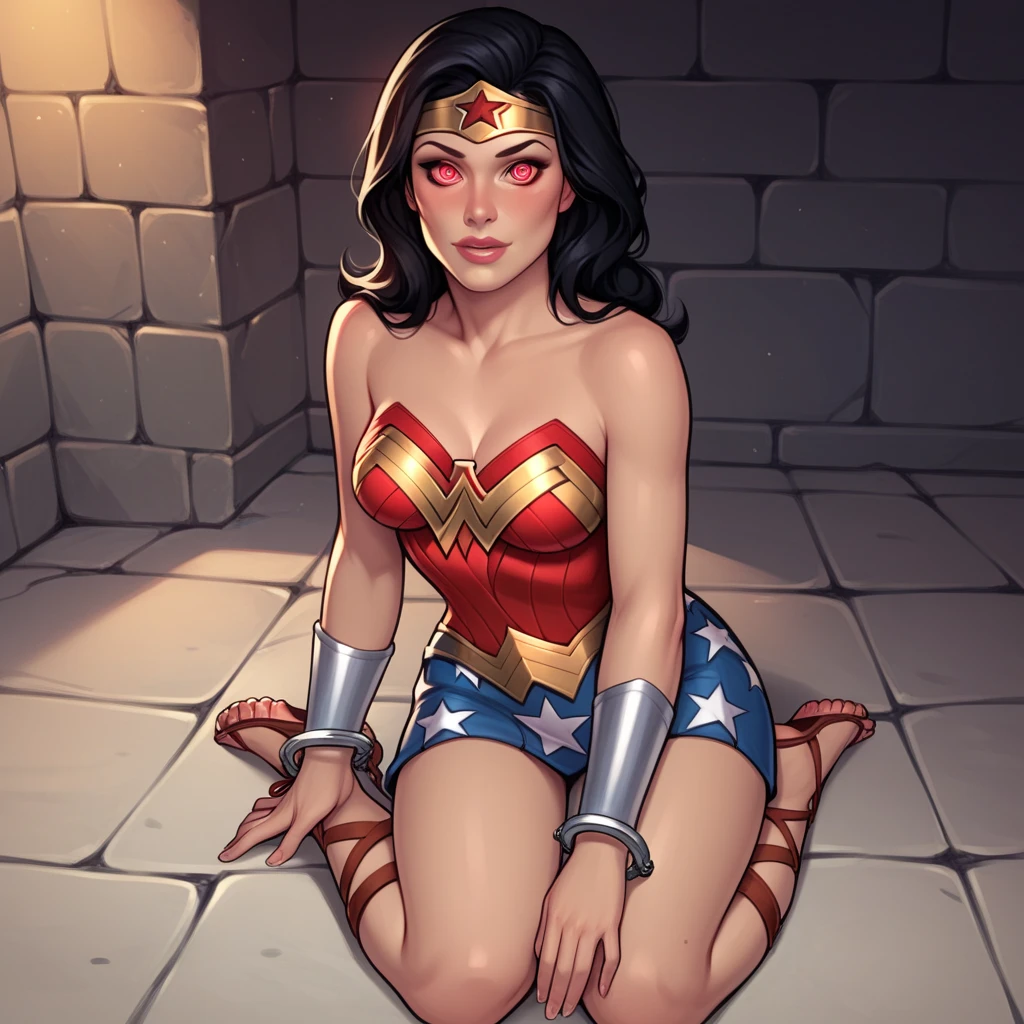 (masterpiece:1.3), (8K, Realistic, RAW Photos, Highest quality: 1.4), ((One Woman)), ((GAL GADOT, WONDER WOMAN)), Beautiful Face, (Realistic Face), Beautiful hairstyle, Realistic eyes, Beautiful details, (Realistic Skin), Beautiful Skin, Absurd, charm, Ultra-high resolution, Ultra-realistic, Very detailed, Golden Ratio, (Best Shadow), Cinematic, (Complex:1.4), (Accurate hand and finger depiction), ((Frowning, Eyes closed)), (Sweat), Flushed, Voluptuous body, NSFW ((She is sitting in ruins with her legs wide open and masturbating)), ((masturbation:1.1)), ((Not wearing underwear)), ((Inserting a penis dildo into the vagina)), ((real vagina)), BREAK ((Greek temple ruins)), (steam:1.2), (cowboy shot)
