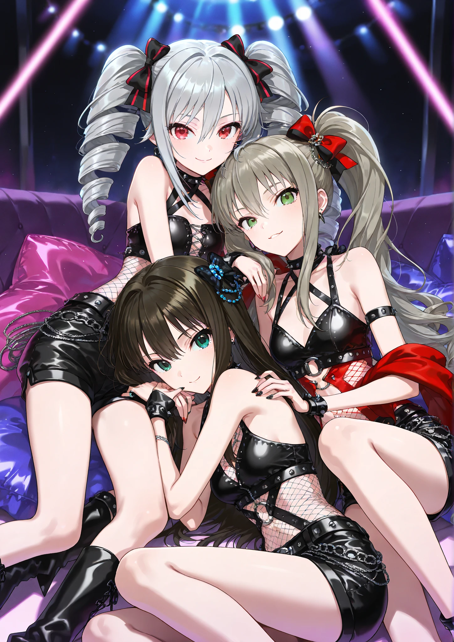 Sex scene between two girls, on have black hair and the other have silver hair, one of them have a dildo IN the pussy and the other is pushing the dildo in her Friend, there is also a tentacle that penetrate the ass of one and cum inside.