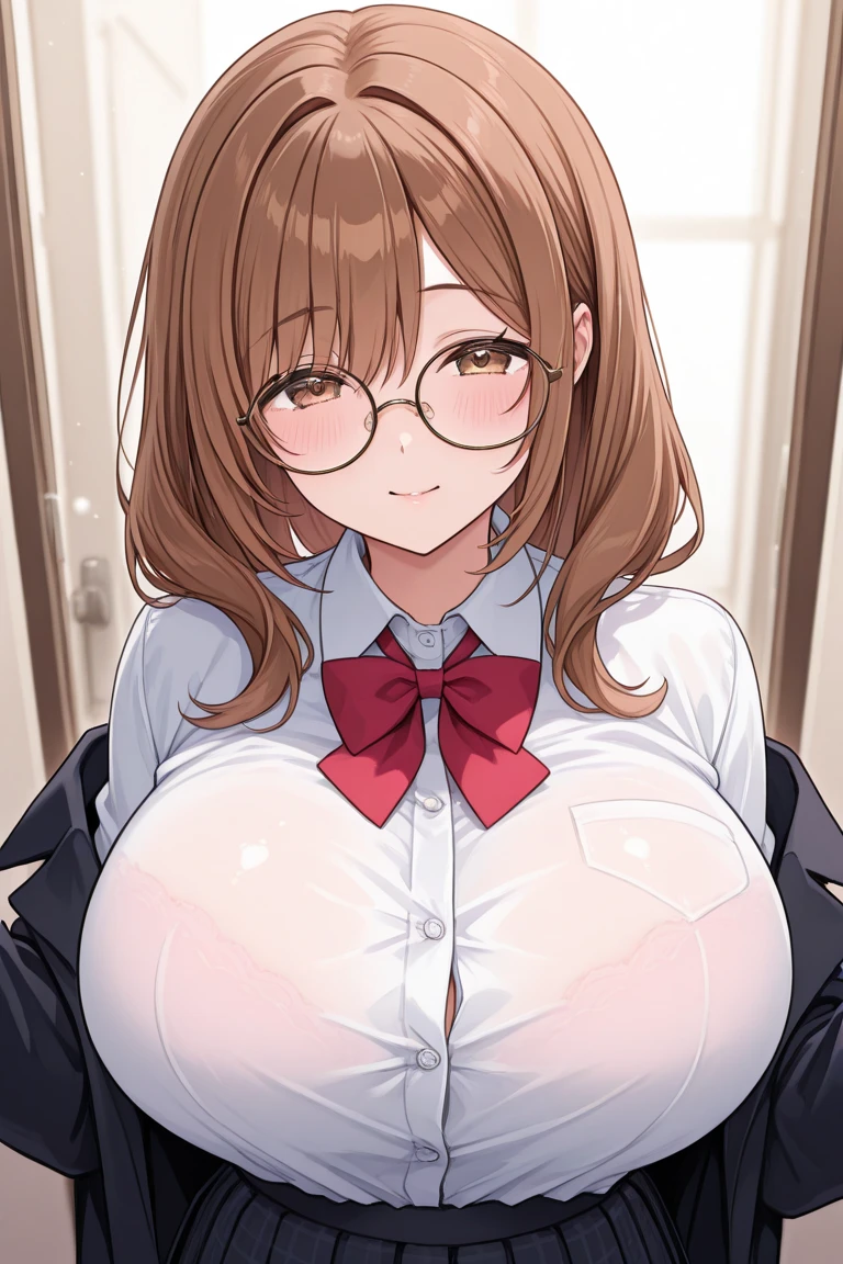 (Makimami Mari illustrious) ,(Awards:1.3), (Highest quality), (8K high resolution), ((Ultra-detailed)), ((One Girl)), ((Anatomically correct)), Good lighting, (Quicksand), ((Complete limbs)), ((Full Finger)), ((Beautiful active girl aged 18)), ((high school student)), Pink rimmed glasses, Very short hair,((White liquid hanging on the face)), (slender brown eyes:1.5), (Brown hair:1.99)), ((White liquid dripping from the crotch)),(((uniform))), Ahego face, Bust 120cm, Waist: 58cm, Hips 99cm,Erect nipples, (Reinforced Body, Get six packs:1.1),gigantic breasts, On stage,A large audience, (( Squat, Spread your legs, Place your hands on your chest,White of the eyes ))