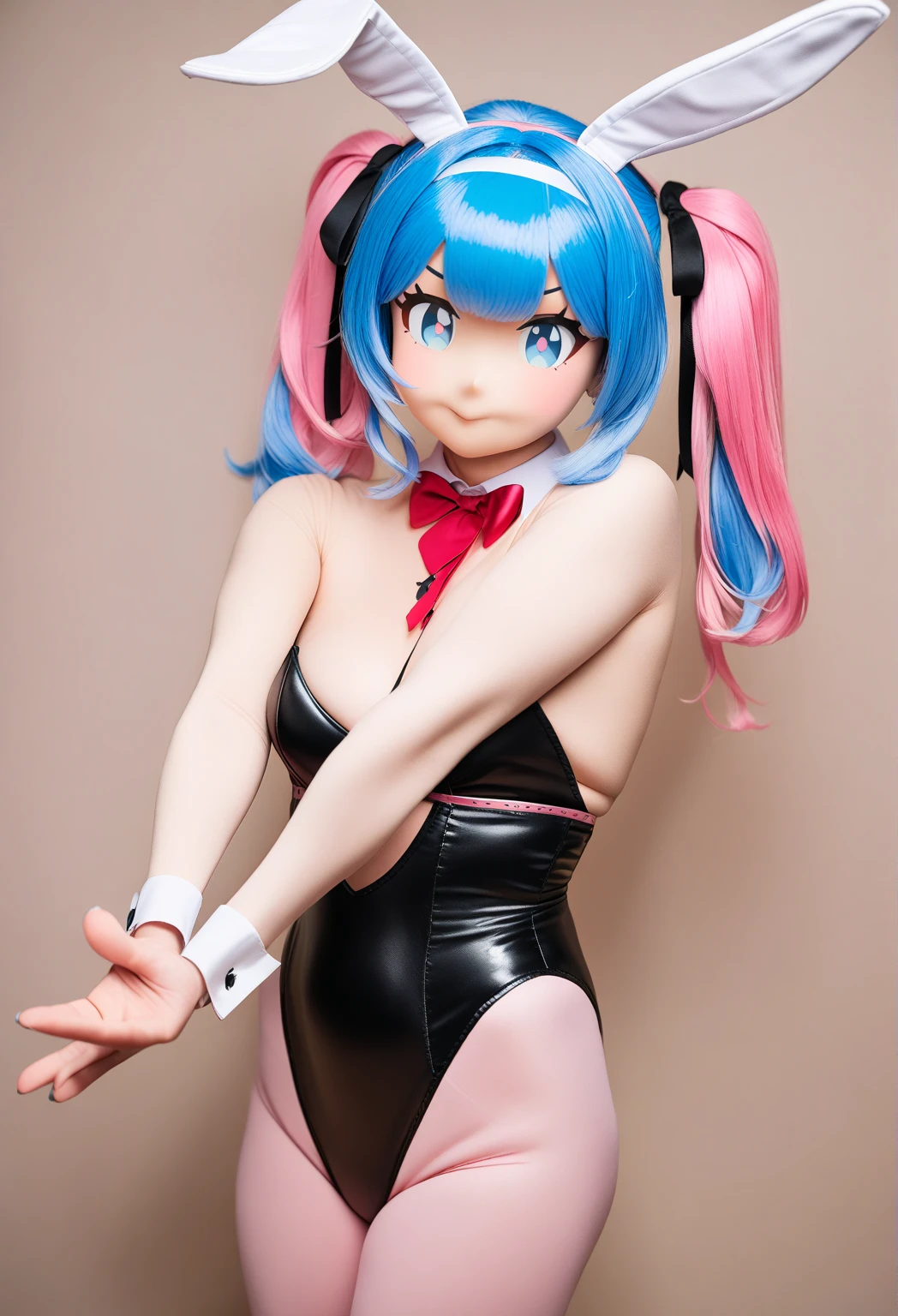 (best quality,,highres,masterpiece:1.2),aisha hanabi, blue hair, mole under eye, flat chested, hello-kitty theme thong, extreme long nipples close up, extreme flat chest, in her pink room, longest erected nipples ever, longnips