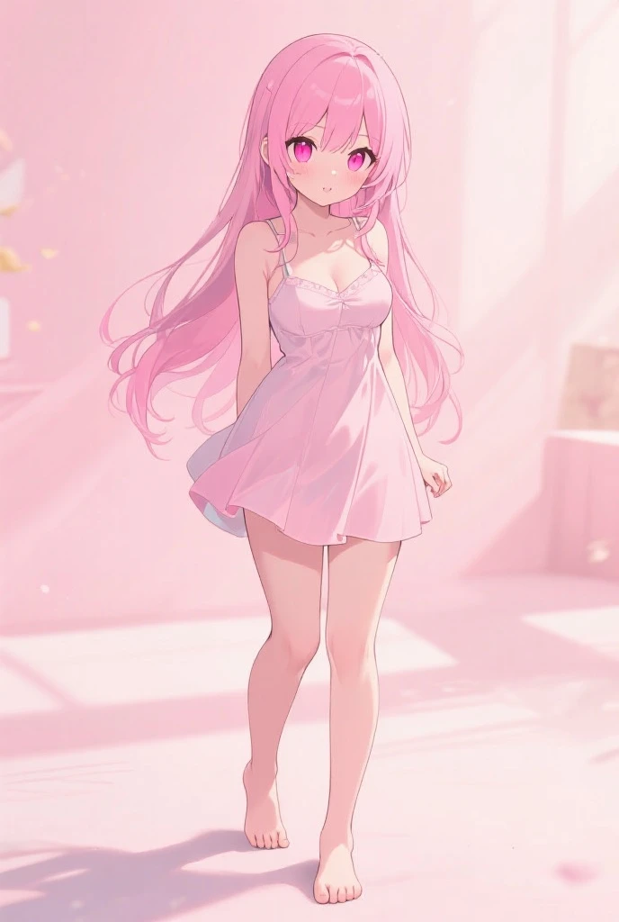 fox girl, fluffy fox tail, fox girl, body, with long pink hair, flowy hair, majestic, beautiful, goddess, long hair, pink eyes, short white dress, pleated dress, mini dress, sundress, revealing clothing, side cut, exposed thighs, sexy, princess, exposed, exposed thighkawaii, Masterpiece, Playboy model body, small breasts, cute, lolita fashion, soft lolita, pastel colors, soft colors, gentle colors, white background, bright lighting, full body, sitting down, sitting, sitting on knees, on knees, sexy