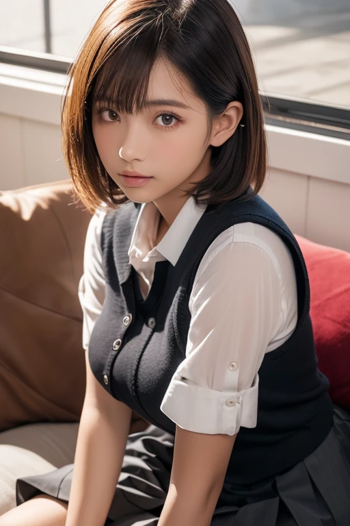 Close-up, masterpiece, highest quality, Complete Anatomy、Raw photo, Photorealistic, face, unbelievably ridiculous, One beautiful girl, cute, short hair、Depth of written boundary, High resolution, Ultra-detailed, In detail, Very detailed, Very detailed目とface, Realistic students, Sharp focus, Cinema Lighting、Small breasts that seem to bulge、(Petite bust:1.2)、 bust、 (Slime-ified、 18-year-old female、Sexual expressions、Sexy pose、 Wet body、Blushing、sweating、Very embarrassed look、faceが真っ赤です、 uniform、Her panties are visible through her skirt、Very detailed8K壁紙、Sheer white shirt、The button came off、chest is disturbed、Red ribbon at collar.、Dark blue pleated micro mini、Please show me your whole body、Puffy Panties、White Sox、((Lift the hem of a skirt、Lift the hem of a skirt with both hands、Lift the hem of a skirt yourself,、Showing a little of her white silk panties to the camera))、Standing with legs apart、classroom、Depth of written boundary、Background blur、Hairstyles with bangs、Shooting from the floor、((Boyfriend and girlfriend having sex:1.5))、((Sexual pose:1.5))、((Normal position:1.5)) 、((Spread legs POV:1.5))、((Beautiful areola:1.5))、((Nipple erection:1.5))、((Beautiful pussy:1.5))、((A thin layer of sweat:1.5))、((Insert your into your:1.5))