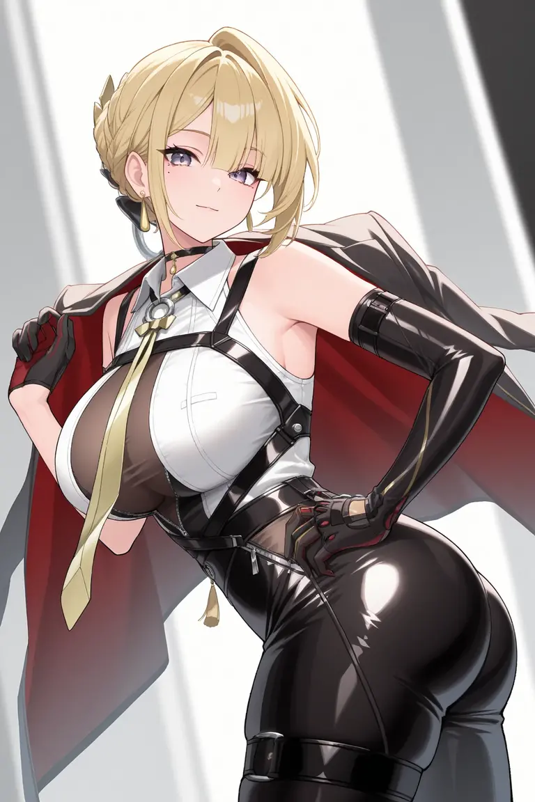 Yoha No. 2 Type B,1girl,wlop,cleavage of the breast,cleavage,cleavage cutout,clothing cutout,Green background,Hair between both eyes,hair bandni,A high resolution,Juliet sleeves,long sleeves,nier(series),nier automata,Fluffy sleeves,red lip,shaded face,Short Hair Hair,独奏,highnecksweater,Upper body body,gray hairs,skyward,blackstockings,lacepantyhose