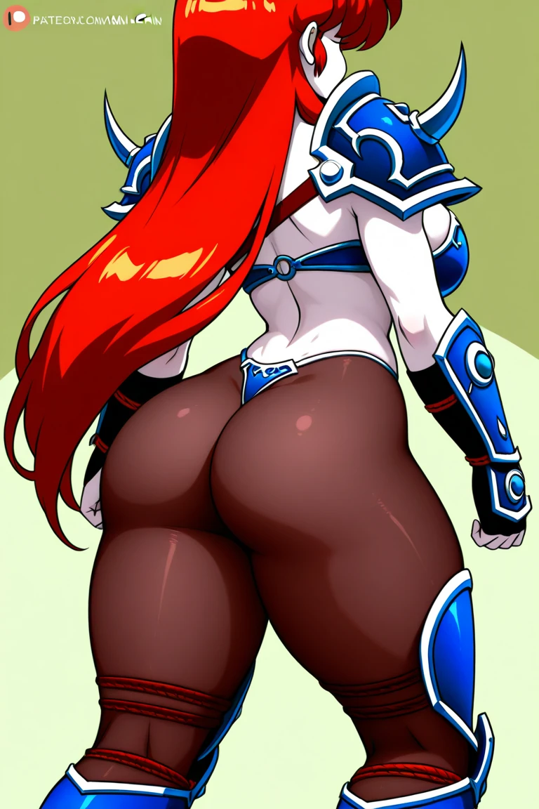  anime girl nilou (genshin impact) busty  with thick thighs and big ass bigger than thighs and head and body with red hair  hyper ass, ass view 