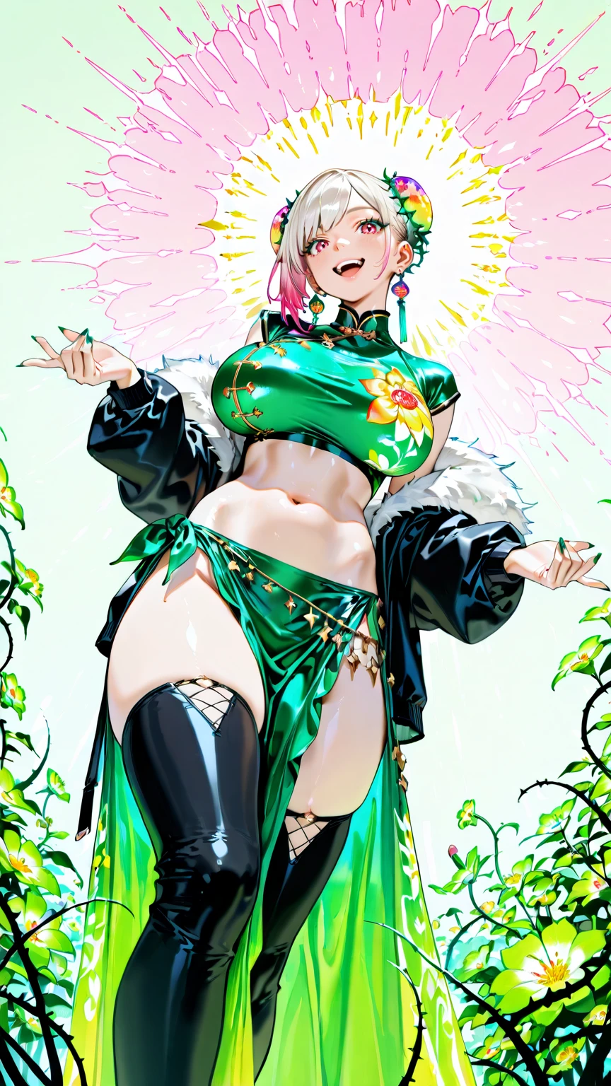 undertale，chara，teens girl，red - eyed，Smile，sexy for，Lots of green，Open chest and breasts，Open navel，pantyless，no-bra，stocklings，Full body standing painting，tempting pose，with short brown hair，Stripper，Be red in the face，Lust，Hand repair，the detail，Sex clothes，k hd，Cocked buttocks，Stick out your tongue，Playful，love heart，jade foot，Expose the chest，Vest line，with an open crotch，Dress revealingly，flesh body，Obscene lines，痴女，Close to the original（Optimal image quality，tmasterpiece，sexual appetite）