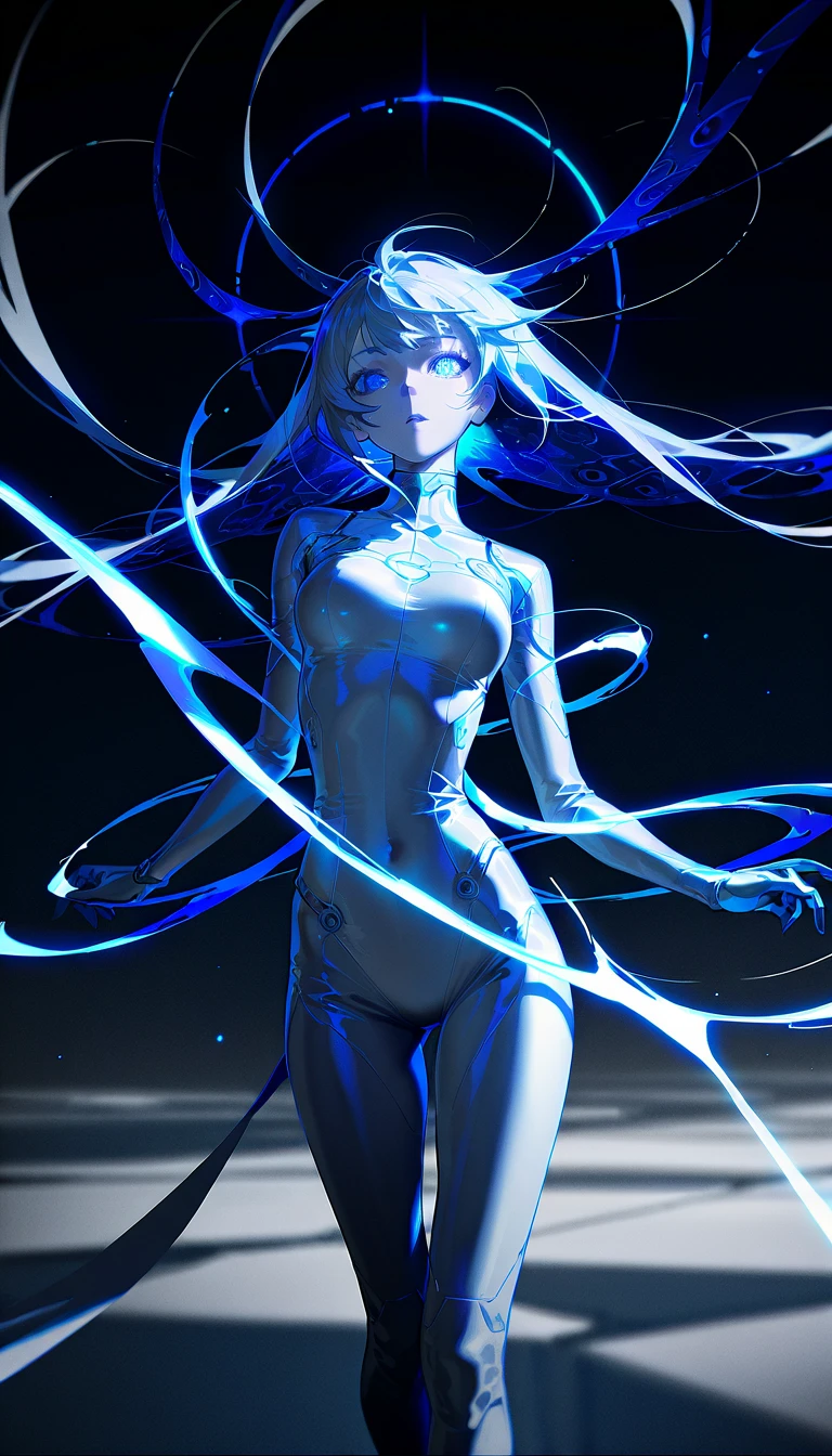 A woman with black skin, light blue-tinted hair, brilliant eyes, is dressed in transparent and flowing clothes. She is tethered to a pillar, at the edge of a lake under the full moon.

(NSFW, ((Masutepiece)), ((Best Quality)), ((Ultra-detailed)), ((Extremely detailed photo)), ((Delicate and beautiful skin)), Cinematic Light,
Solo, Full body, (Wearing see-through garments: 1.6), (Tied to a pillar: 1.2), Outdoors, night,
((Black skin: 1.5)), Long black hair, ((Shimmering eyes: 1