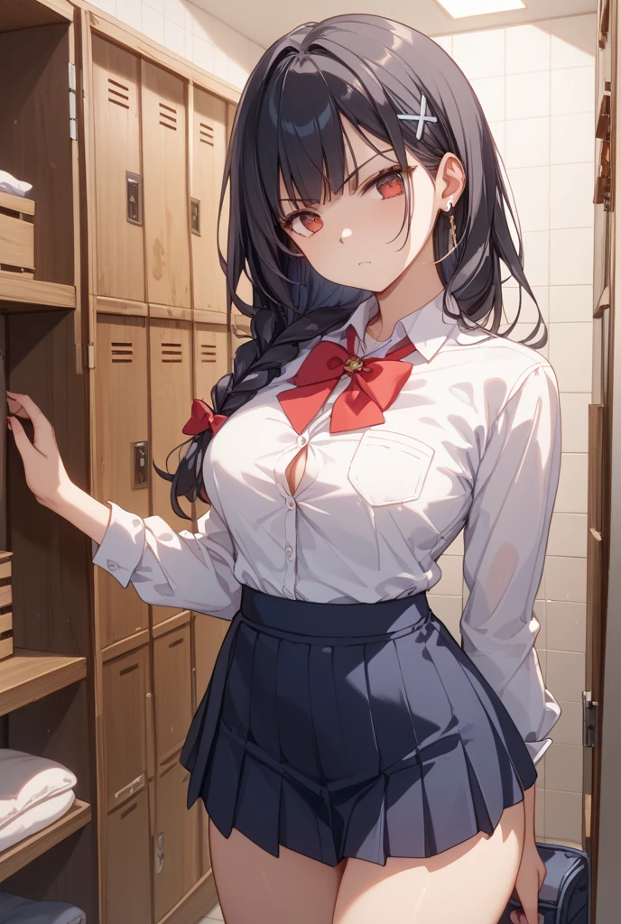 1 girl、laughter、fun! shirt、skirt、)、((classroom))、upper body portrait、(skirt lift:1.3),(Very detailed white panties:1.3)、(Very detailed panties:1.3)、、(skirt that rolls up:1.3)、(fully exposed panties:1.5)、