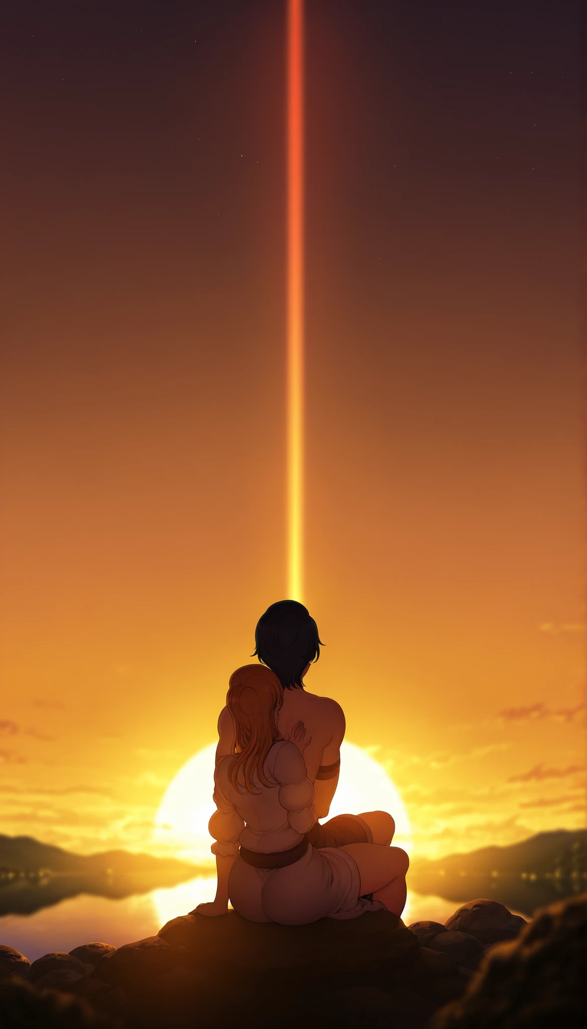 masterpiece, best quality, amazing quality, very aesthetic, high resolution, Ultra-detailed, absurdres, newer, landscape,High Definition,Arm Cover, REST, depth of field, volumetric lighting,Aiue Oka,a girl in the hot springs,depth of field, imagen de High Definition, a lot of details,Unidentified giant creature that inhabits Lake Caldera, fiction, fancy.