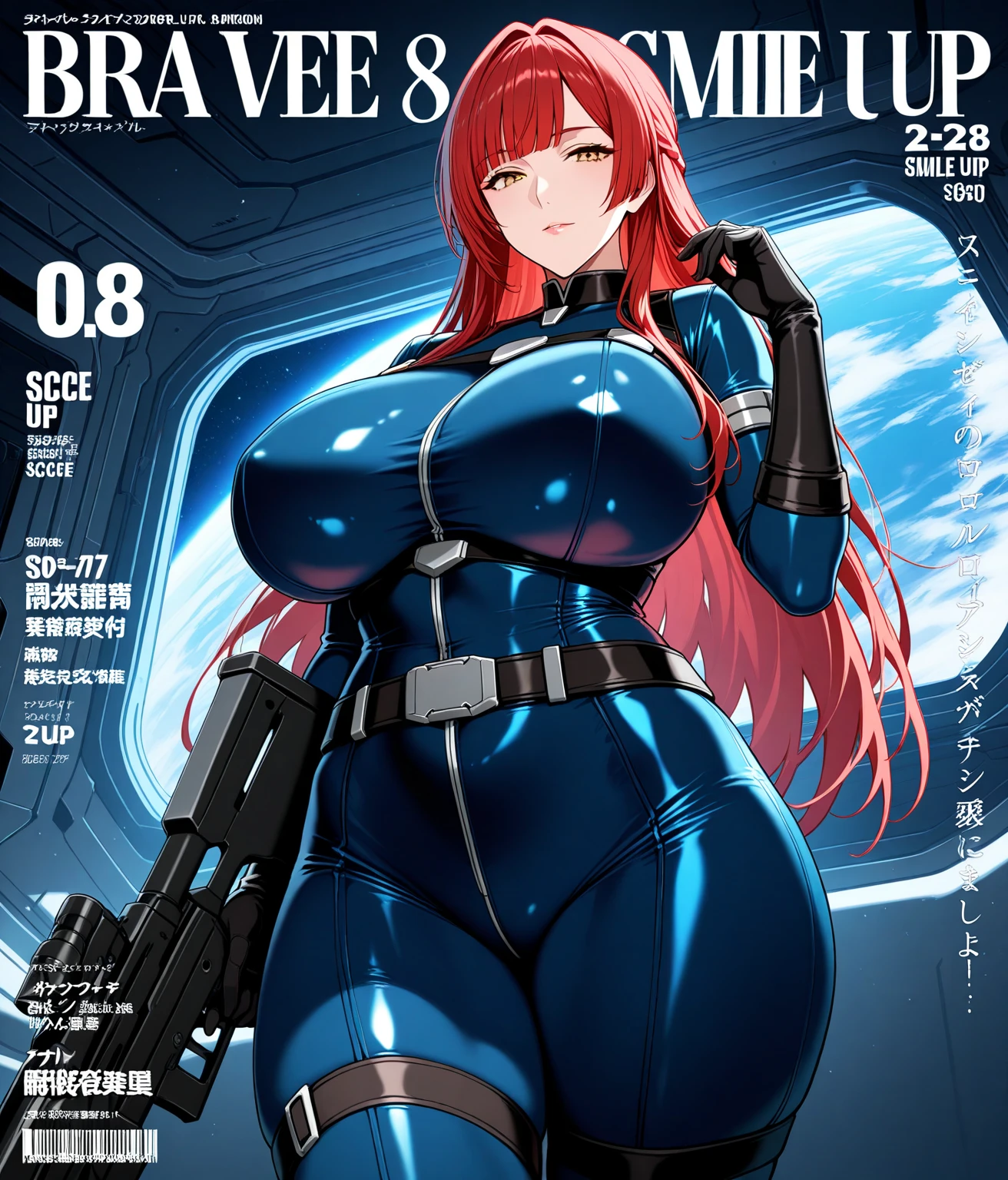 Rose、25-years old、beautiful legs and big breasts、Brown hair、short-hair、hight resolution、8K、A smile、opens legs、Wet、エロ、Beautiful legs、Model body type、White High Leg、Blue boots、Blue gloves