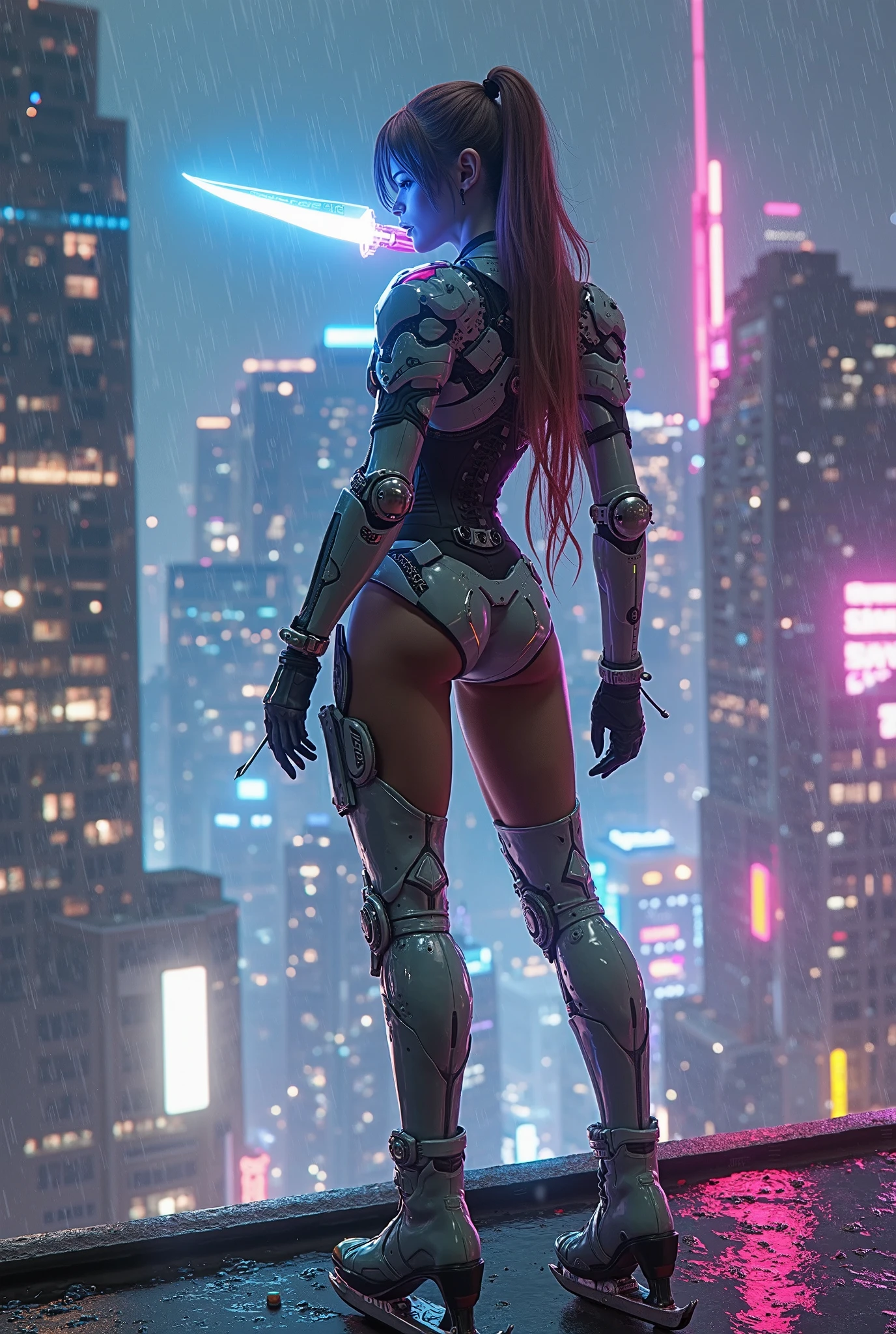 Dystopian, [sci-fi], High Detail RAW color Photo, full Shot of (cute female arterial intelligence, wearing see-through white chemise), outdoors, standing, long hair, toned physique, large ass, (pale skin), perfect face, (cybernetic implants:1.2), (augmentations), (cyborg:1.1), (detailed skin, diffused skin pores), silicone, metal, (highly detailed, fine details, intricate), (lens flare:0.5), (bloom:0.5), smog, dust, (badlands:0.8), (observitory:0.7), raytracing, specular lighting, shallow depth of field, photographed on a Sony Alpha 1, EF 85mm lens, f/2.8, hard focus, smooth, cinematic film still, [Cyberpunk:Orwelian:12]
(ultimate phtoreal Concept Art), cyberpunk environment:1.2, ([cyberpunk : fantasy : 25]), fantasy punk, asian punk, steam punk, 3D, space, sci-fi, vector, enviroment, cyberpunk, space station, fantasy town street on background, city lights background,