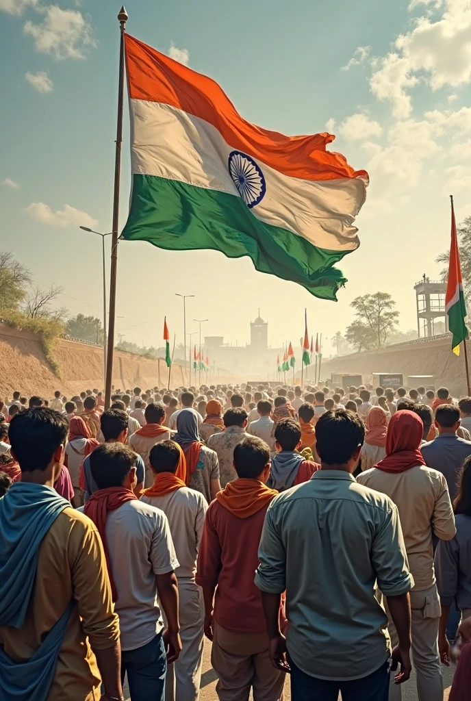 Many Muslims waving the Indian flag and reciting Naat in the madrasa