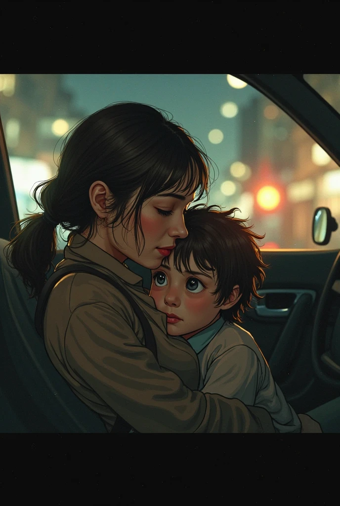 "Son, there is no space in the car, sit on sister's lap at the back seat" [in anime] [sister age is 25] [Son age is 17]
[Time is 10:00am]
[And location is a city]
[And sister is hug the son]
[And sister veering a Goggles on his eyes]
