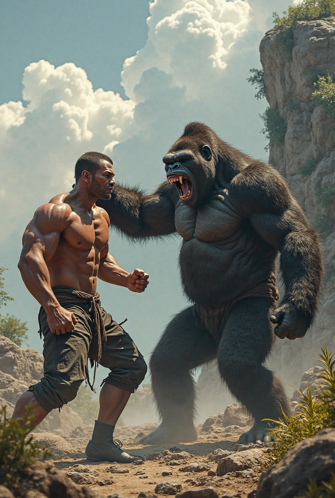 Canarian wrestling fighter facing a gorilla