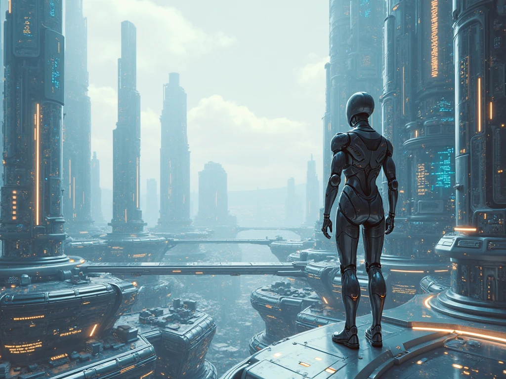 Créer un fond pour une vidéo dans un univers robotique et futuriste en format paysage 