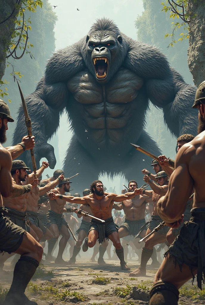 Strong man fighting a mammoth 