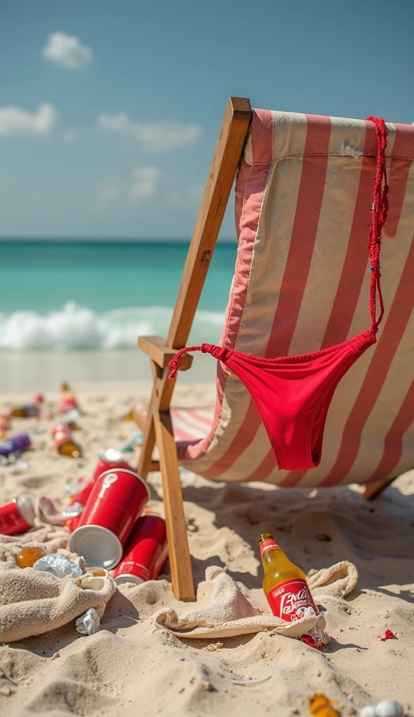Three-stage composition: the close-up view is a glass cup, the middle view is a beach and a girl swimming with tropical plants, the distant view is the sea, the highest light, the highest quality, the sun at noon, diffuse reflection, surrealism. Macro photography depicting a picnic scene with the theme of a summer tropical beach vacation. The protagonists of this picture are two cool glasses filled with iced carbonated drinks. The camera focuses on glasses, fruit, dazzling midday sunlight, fisheye footage, distant views, a hearty meal, (splashed liquid: 1.6), ice cubes, (picnic scene: 0.5) (lovely dessert: 0.4), dripping water. The edge of the picture is the girl's glowing thighs, filled with carbonated drinks, translucent liquids, daytime outdoor lights (beach 1.5), tropical plants, hot weather, high detail, wet watermarks, ultra-detail, movies, surrealism, soft light, deep-field focused bokeh, light tracking, diffuse reflection (ultra-fine glass reflection), surrealism,