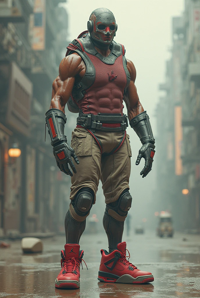 1 bodybuilder man with big biceps, ((bald, black beard, coming out of armored APC, holding M16, in thong, bulge , ((posing there wearing tactical gear, wearing combat boots, leather gloves)), full body shot, walking, looking to the viewer, slightly smiling, dad bod body, massive, vein, buff, deliberate, military buzzcut, dark mustache, Perfect ligthing, full body shot, panoramic view, golden ratio, dynamic pose, perspective view, detailed eyes